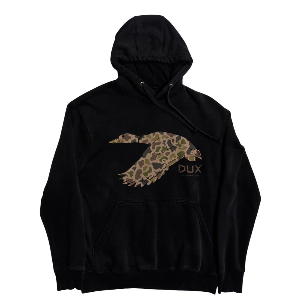 Dux Waterfowl Co Hoodie Mens Size M Black Sweatshirt Duck Bird Hunting Logo